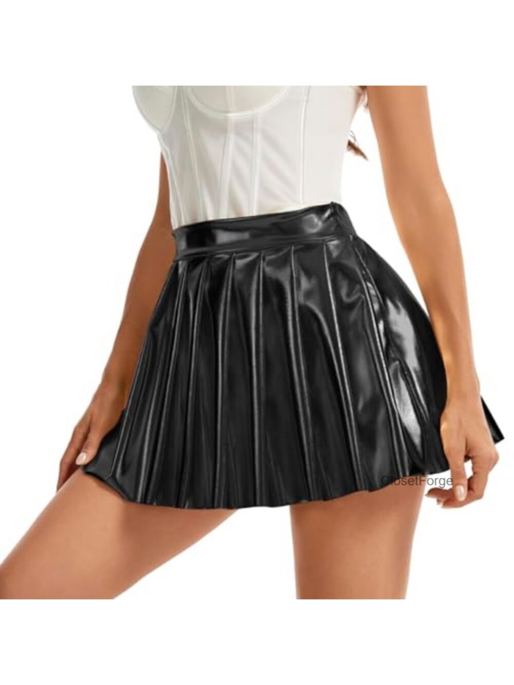 Women's Shiny Metallic Pleated Mini Rave Skirt High Waist